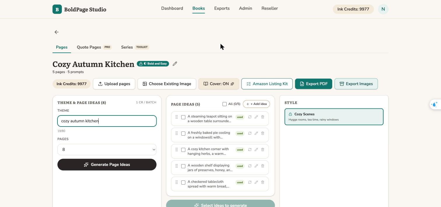Theme to Page Ideas generator screenshot